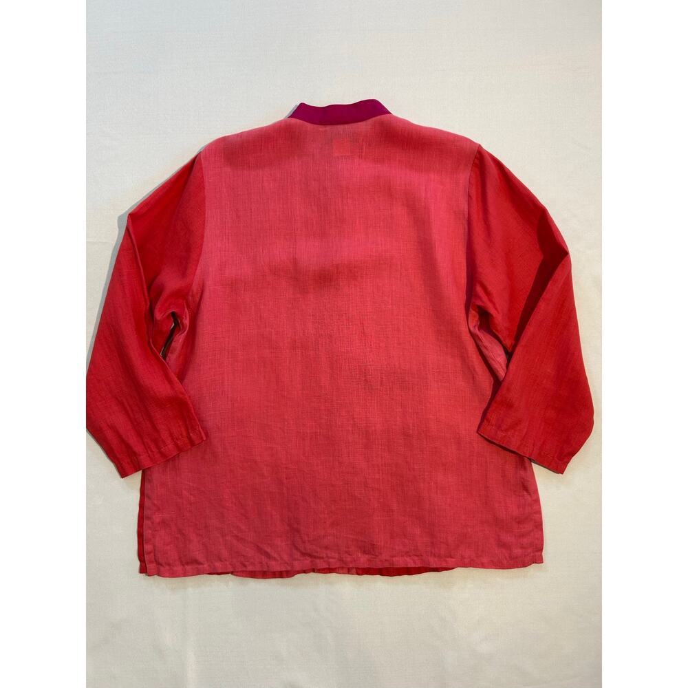 David Dart 100% Linen Button Up Top Patchwork Fuchsia Pink Small - Picture 2 of 12